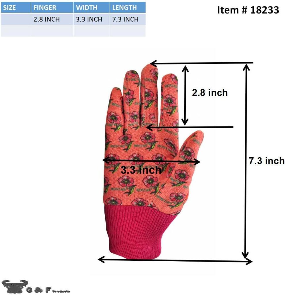 G  F Products 1823-3 JustForKids Soft Jersey Kids Garden Gloves, Kids Work Gloves, 3 Pairs Green/Red/Blue per Pack