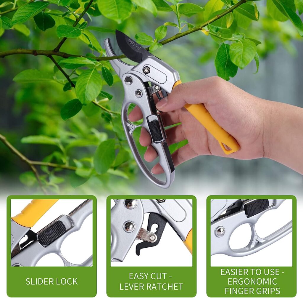 Meperez Pruning Shears - Labor saving -3 times easier to work, Sharp anvil pruners, Friendly to Men, Women, Arthritis Patients, Elderly and those with weak hands, Rust-Proof, Sharp, Light weight