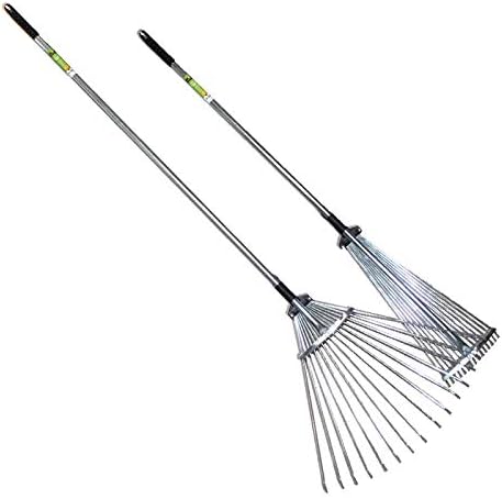 OMNI Products USA Premium Adjustable Garden Leaf Steel Rake for Quick Clean Up of Lawn and Yard