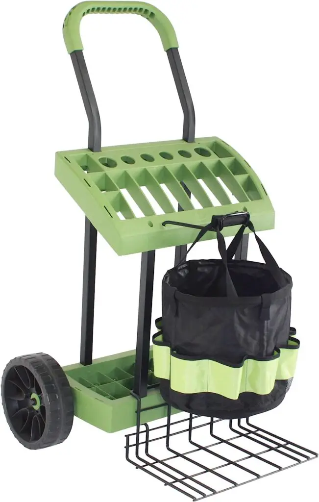 Rolling Tool Toter Cart  Bucket with Load Toter Lift Plate | Gardeners Tool Box On Wheels | Store, Organize  Mobilize Rake, Shovel, Hoe | Made in USA by Vertex Products | Model EX630