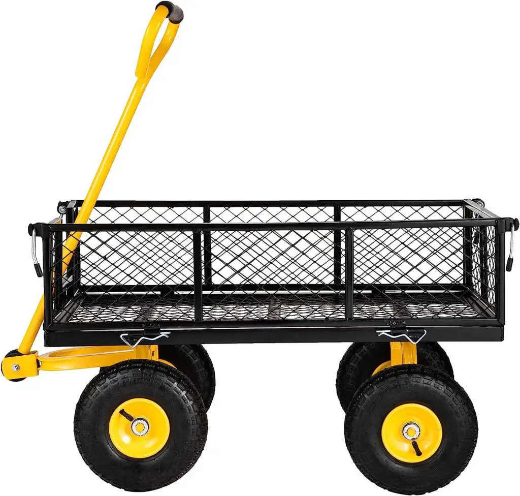 VEVOR Steel Garden Cart, Heavy Duty 900 lbs Capacity, with Removable Mesh Sides to Convert into Flatbed, Utility Metal Wagon with 180Â° Rotating Handle and 10 in Tires, Perfect for Garden, Farm, Yard