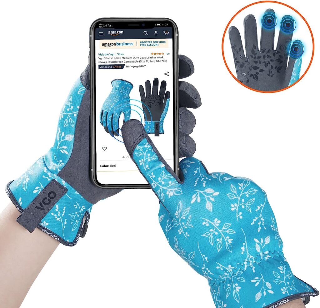 Vgo... 1-Pair Gardening Gloves Ladies, Soft synthetic leather Working Gloves,Sratch protection(Size L,Blue,SL7476)